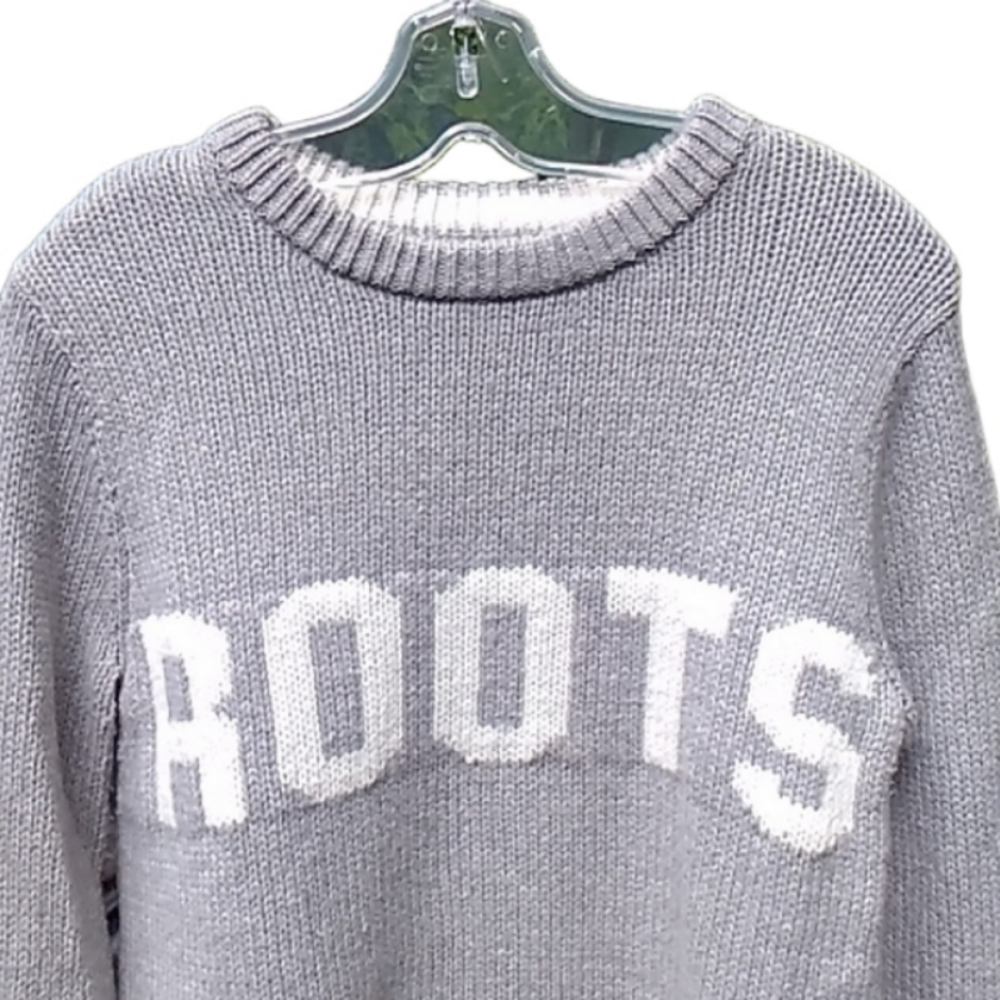 ROOTS Wool Cotton Knit Blend Light Grey Crew Neck Women's Sweater EUC - Picture 2 of 14